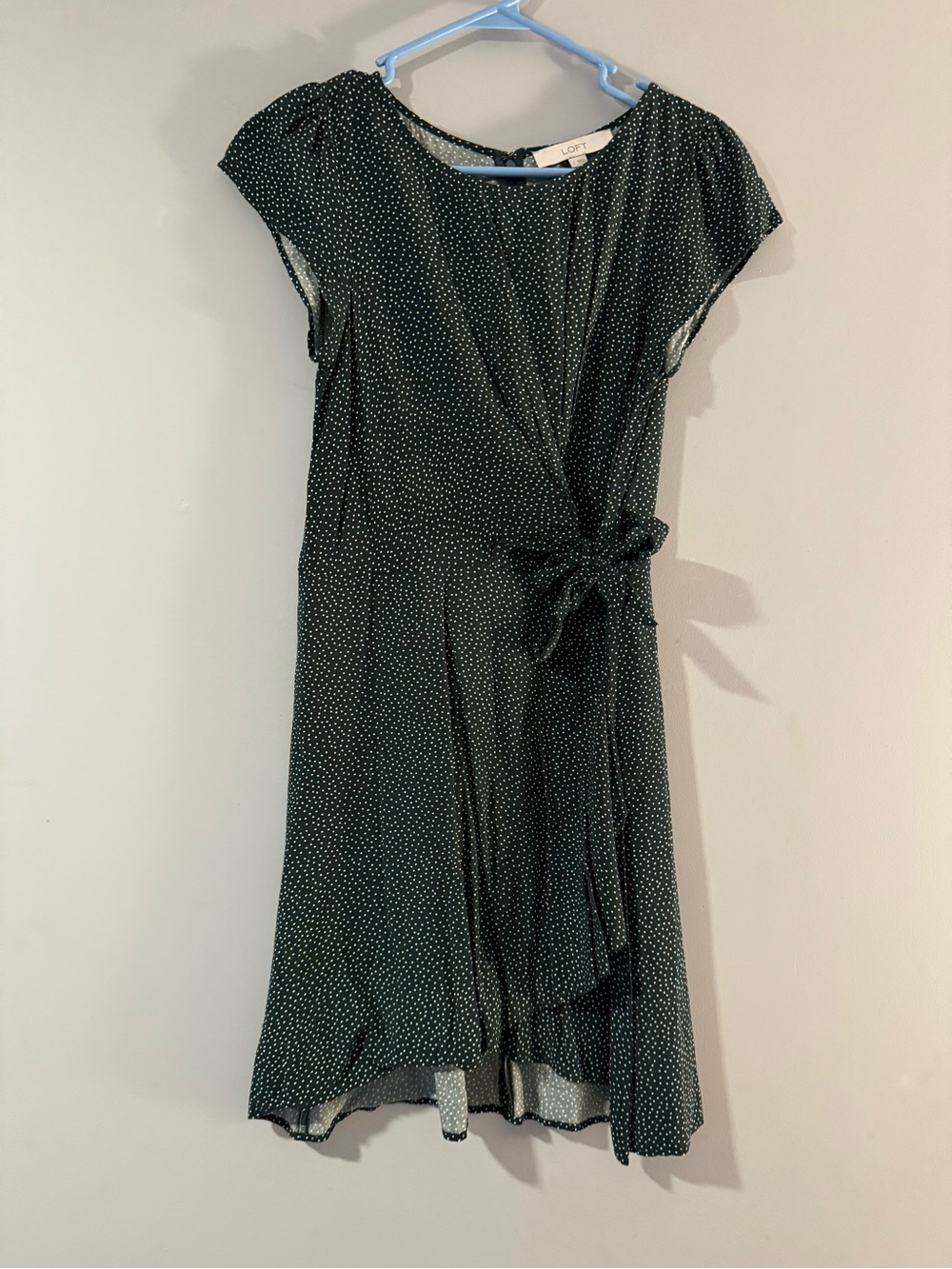 LOFT Dark Green Polka Dot Wrap-Style Dress